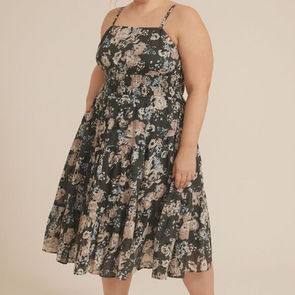 Maurices Dark Romantic Floral Cotton Plus Size Midi Date Night Dress Size 3x - Picture 1 of 7